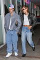 justin hailey bieber coordinate leather jackets for dinner 03